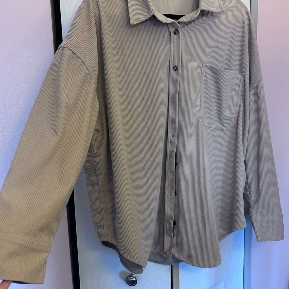 Casual Beige Button-Up Shirt